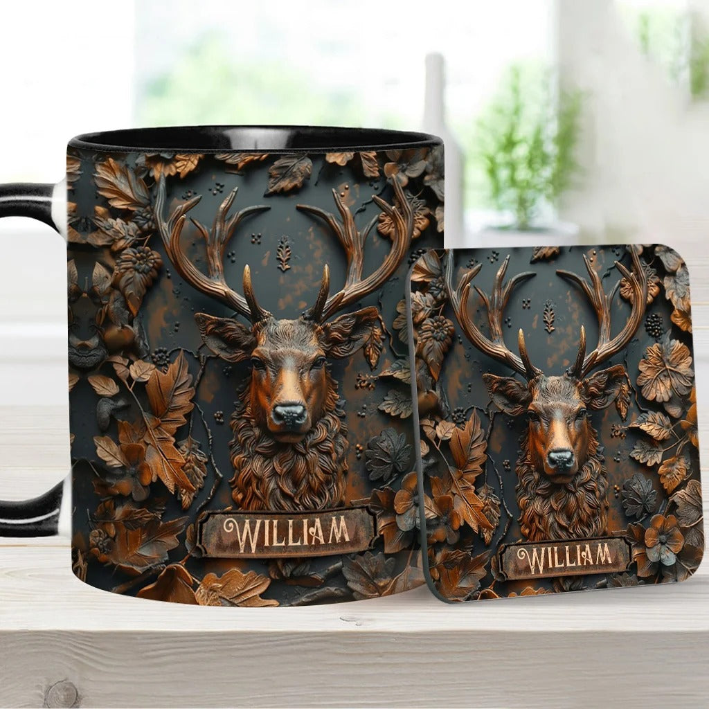 Personalized Deer Hunting Accent Mug, Custom Buck Ceramic Coffee Cup, Gift for Hunter Dad Husband Boyfriend Deer Hunting Lover