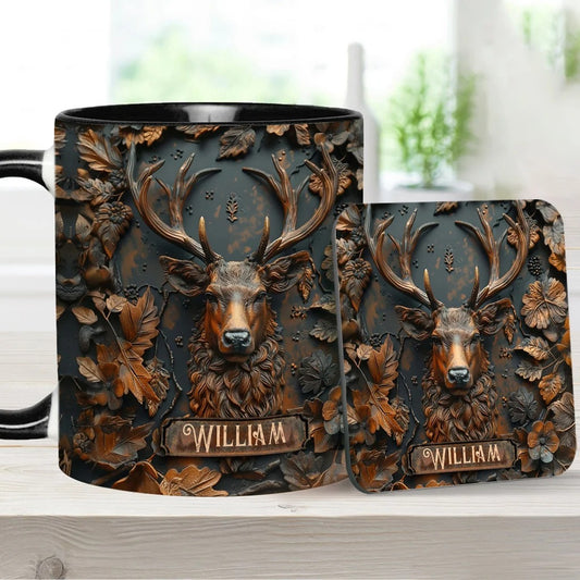 Personalized Deer Hunting Accent Mug, Custom Buck Ceramic Coffee Cup, Gift for Hunter Dad Husband Boyfriend Deer Hunting Lover