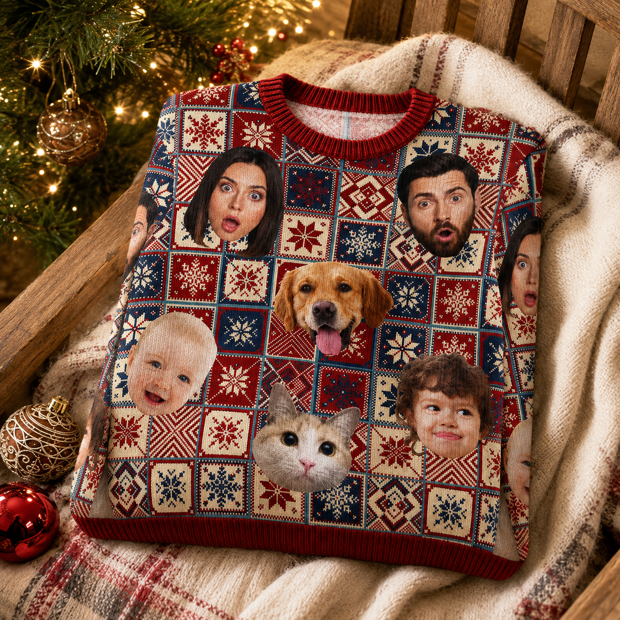Personalized Photo Pet Family Ugly Christmas Sweater, Custom Pet & Family Face Holiday Sweatshirt, Funny Christmas Gift