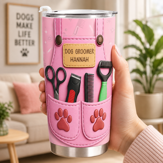 Personalized Dog Groomer Tumbler 3D Effect – Custom Name Gift for Pet Groomers & Dog Lovers