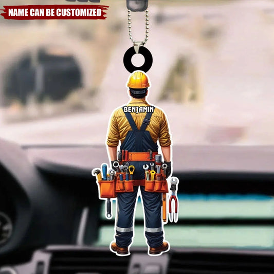 Personalized Elevator Mechanic Car Ornament with Name, Custom Maintenance Repair Acrylic Car Charm, Gift for Elevator Technician Worker