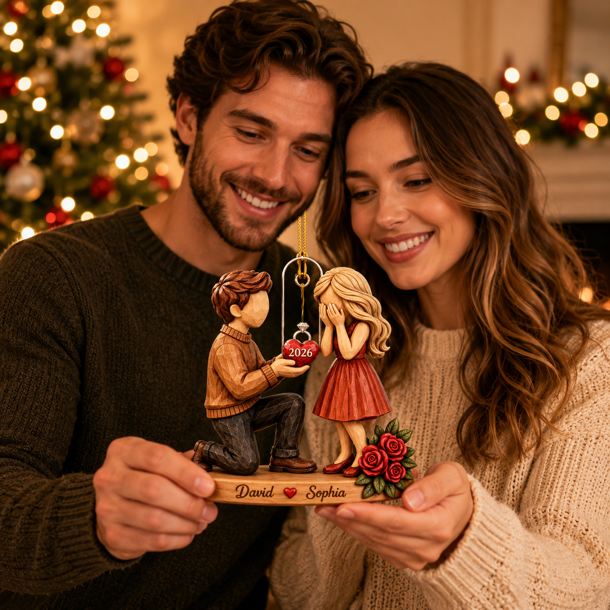Couple Marriage Proposal Personalized 3D Acrylic Ornament with Names, Custom Engagement Keepsake, She Said Yes Gift for Newly Engaged Couples