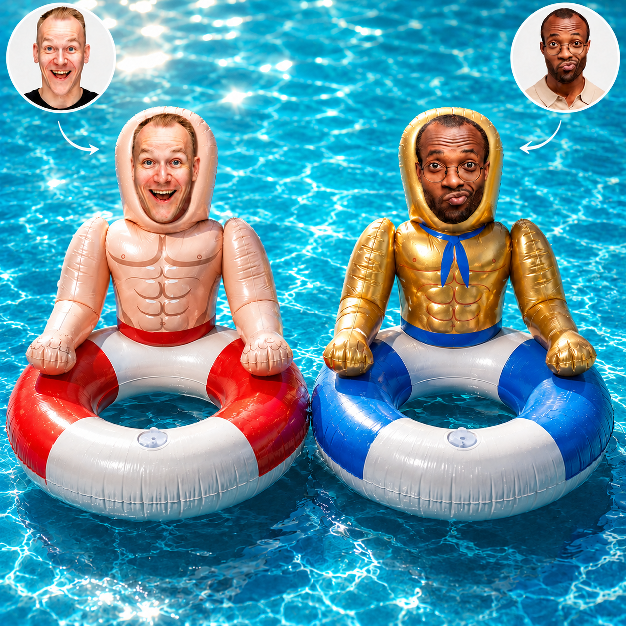 Personalized Face Pool Float with 3D Custom Photo, Funny Inflatable Pool Ring for Adults, Summer Pool Party & Beach Gift, Red Blue