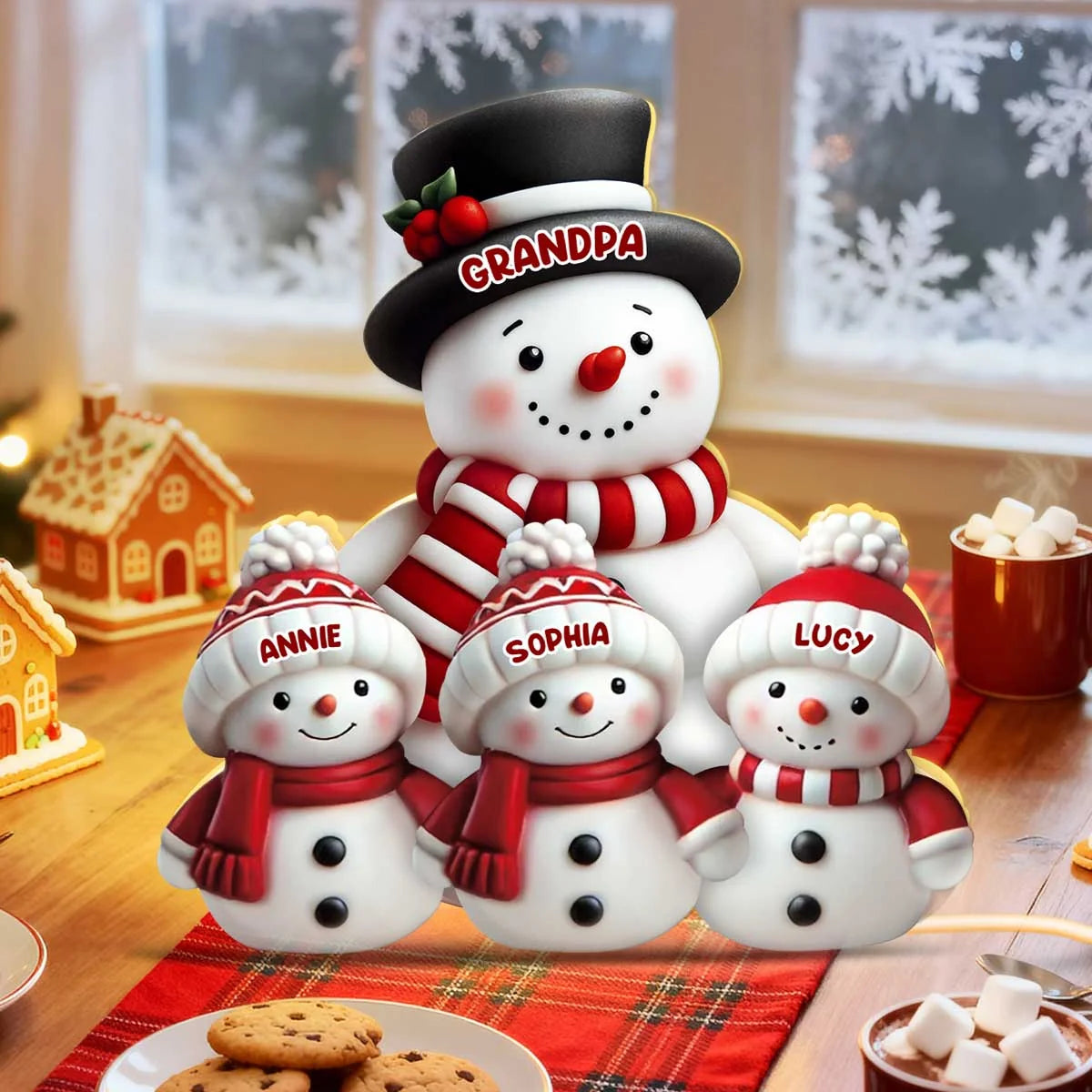 Personalized Snowman Family Light Box with Names, 2D Flat Printed 3D Effect Christmas Decor, Gift for Grandma Grandpa Parents Family