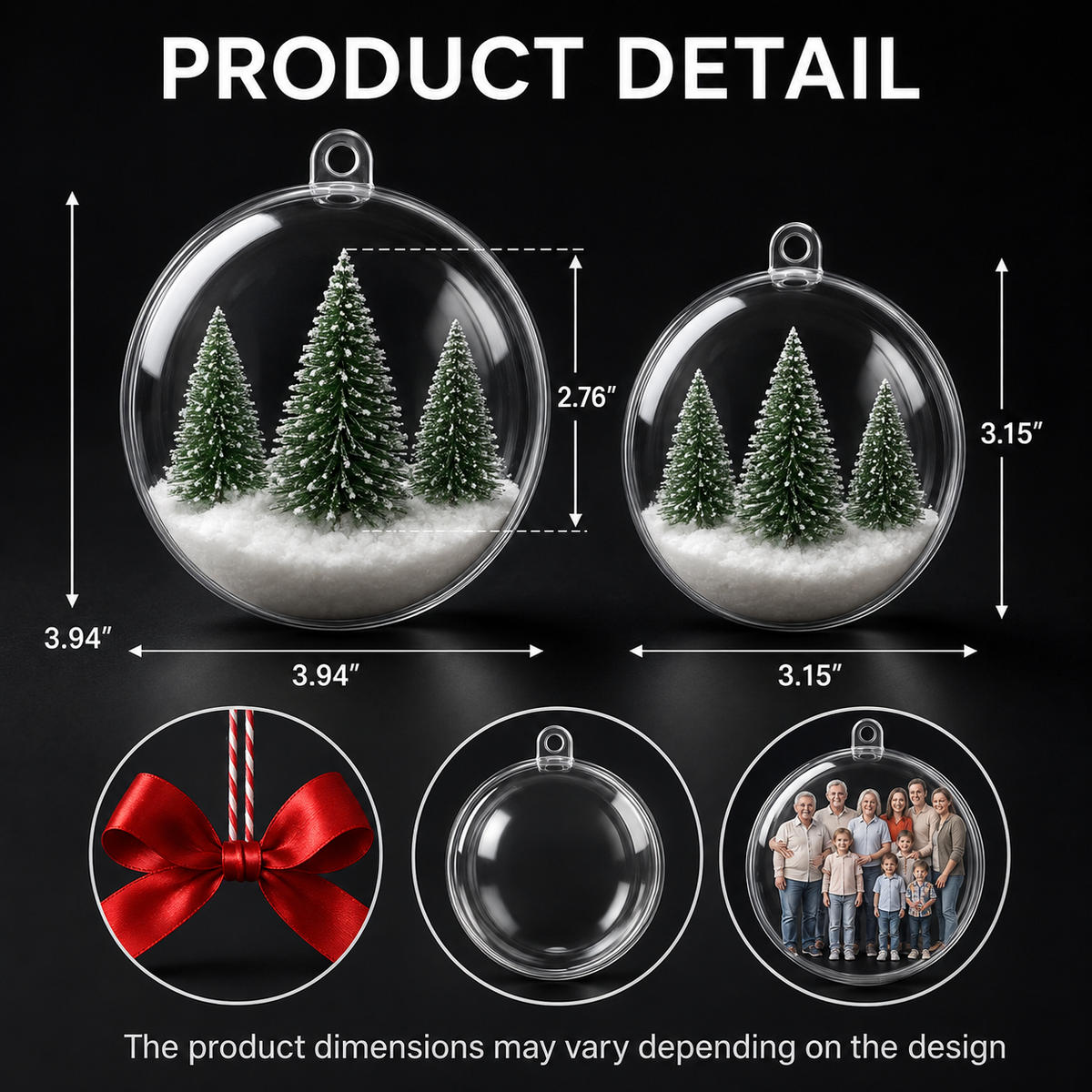 Personalized Family 3D Photo Christmas Ball Ornament, Custom 3D Acrylic Christmas Ornament, Family Christmas Keepsake Gift