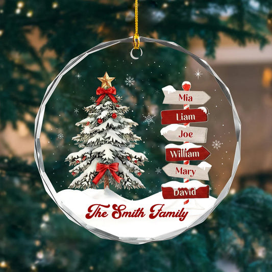 Personalized Family Glass Christmas Ornament with Names, Custom Family Signpost Keepsake, Gift for Parents Grandparents Family
