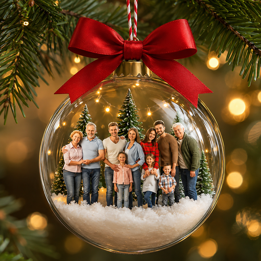 Personalized Family 3D Photo Christmas Ball Ornament, Custom 3D Acrylic Christmas Ornament, Family Christmas Keepsake Gift