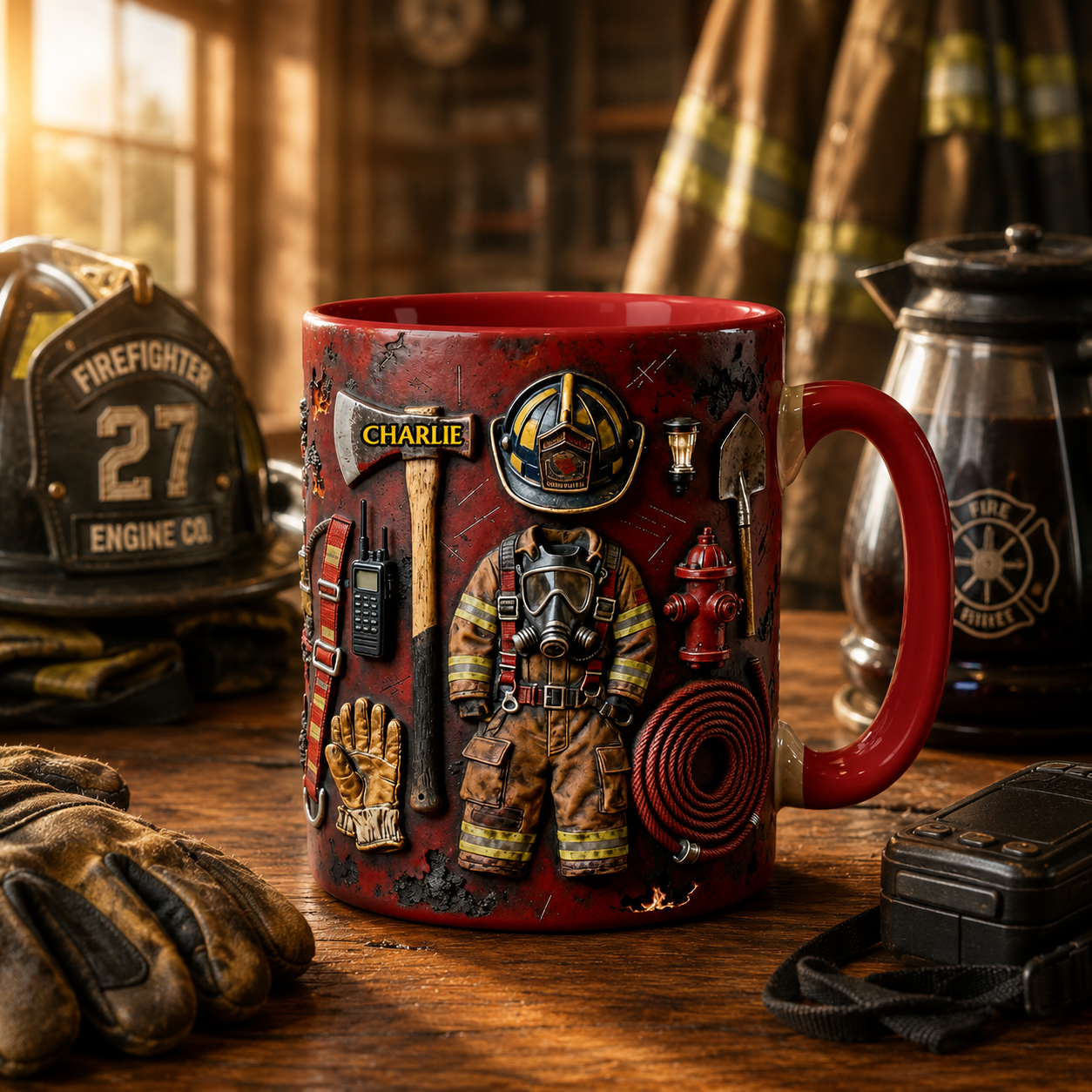 Proud Firefighter Personalized 3D Accent Mug with Custom Name, Ceramic Coffee Mug Gift for Firefighters, EMTs & First Responders