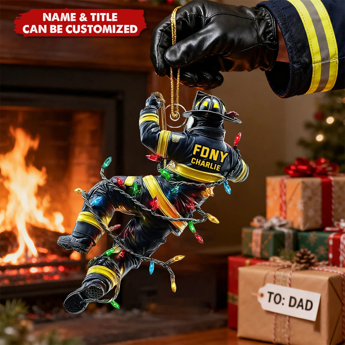 Personalized Firefighter Christmas Ornament, Holiday Rescue Custom Acrylic Keepsake, Gift for Firefighter Dad Husband Son Fireman