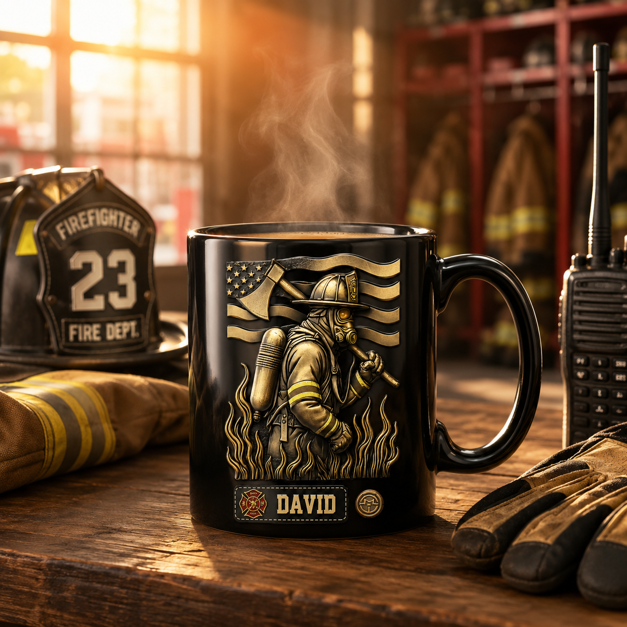 Proud Firefighter Personalized 3D Black Mug with Custom Name, Ceramic Coffee Mug Gift for Firefighters, EMTs & First Responders