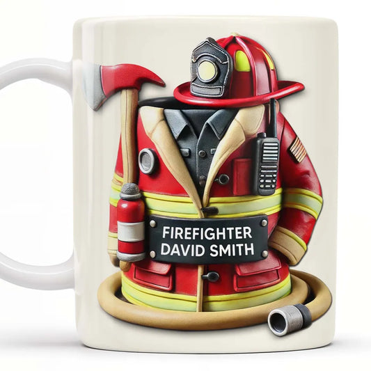 Personalized Firefighter Coffee Mug, Custom Firefighter Gear Helmet Ceramic Cup, Gift for Firefighter Dad Husband Boyfriend First Responder