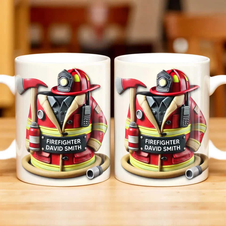 Personalized Firefighter Coffee Mug, Custom Firefighter Gear Helmet Ceramic Cup, Gift for Firefighter Dad Husband Boyfriend First Responder
