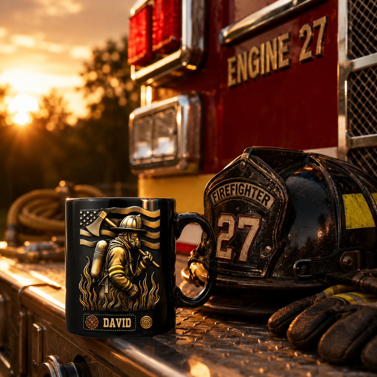 Proud Firefighter Personalized 3D Black Mug with Custom Name, Ceramic Coffee Mug Gift for Firefighters, EMTs & First Responders