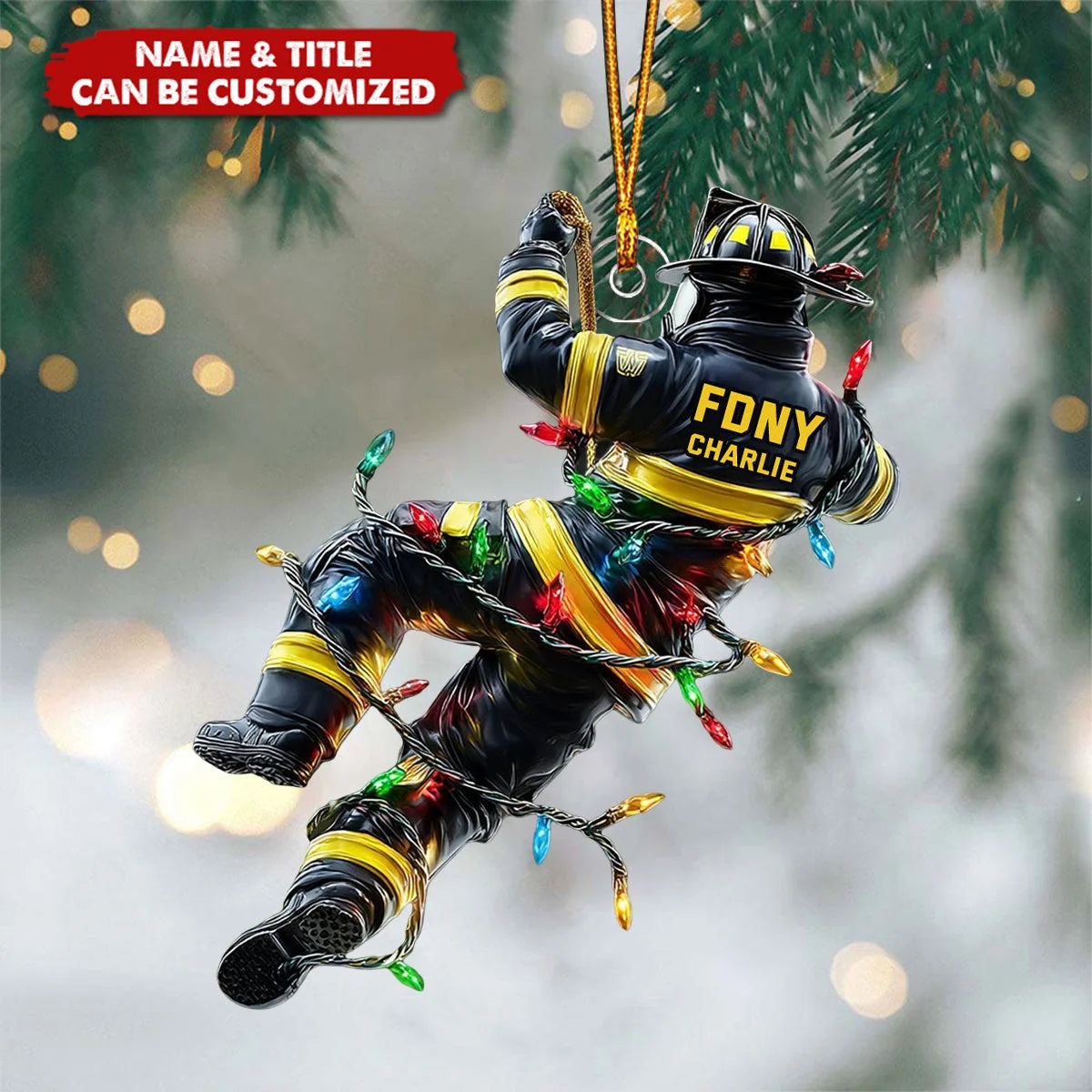 Personalized Firefighter Christmas Ornament, Holiday Rescue Custom Acrylic Keepsake, Gift for Firefighter Dad Husband Son Fireman