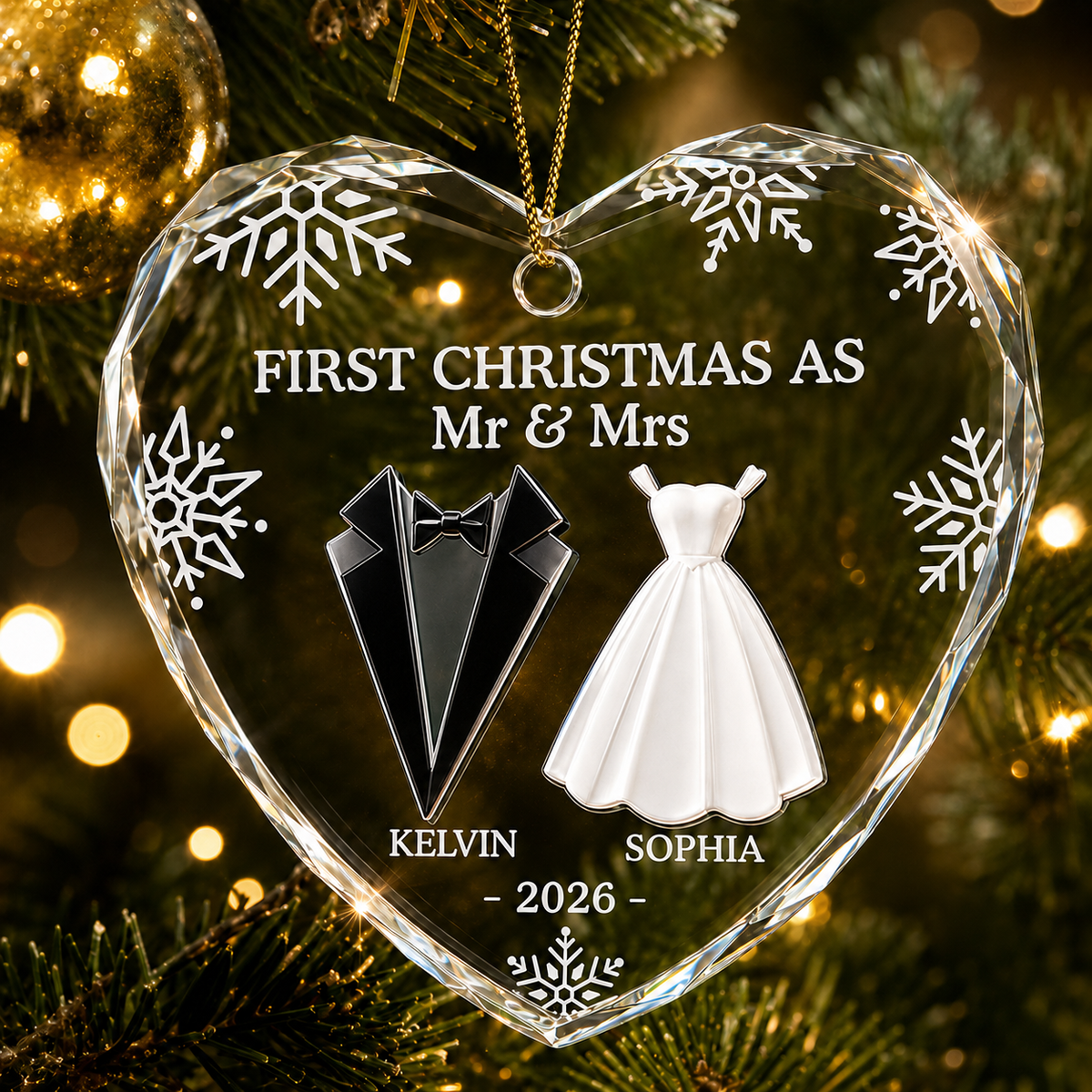 First Christmas as Mr & Mrs Ornament, Personalized Glass Heart Ornament, Custom Couple Christmas Keepsake, Wedding Gift