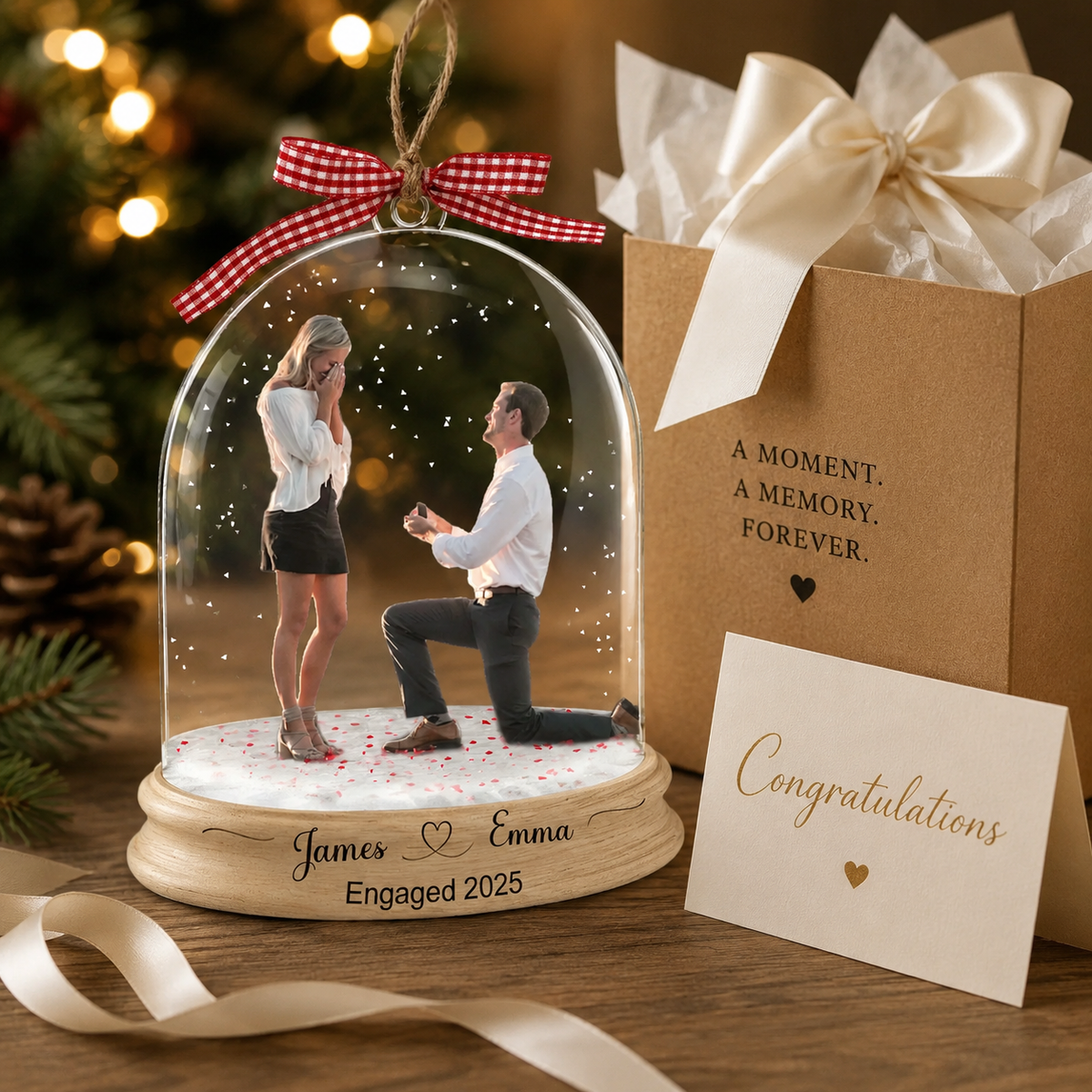 Custom Proposal Photo Acrylic 3D Effect Ornament, Personalized Engagement Christmas Ornament, Romantic Couple Photo Keepsake Gift