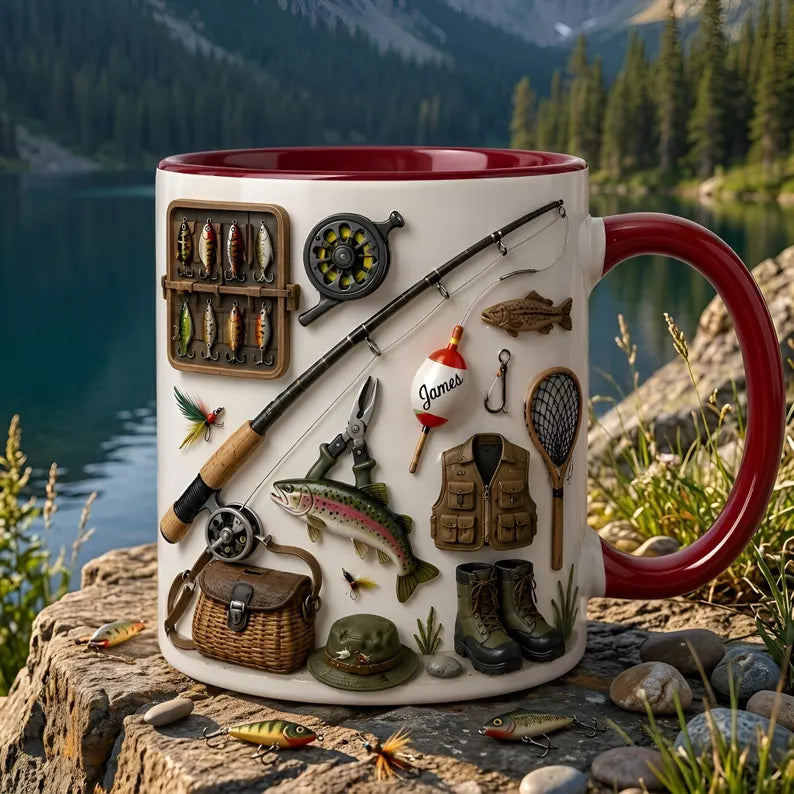 Personalized Fishing Mug with Name, Custom Fisherman Gone Fishing Ceramic Coffee Cup, Gift for Fisherman Dad Husband Boyfriend