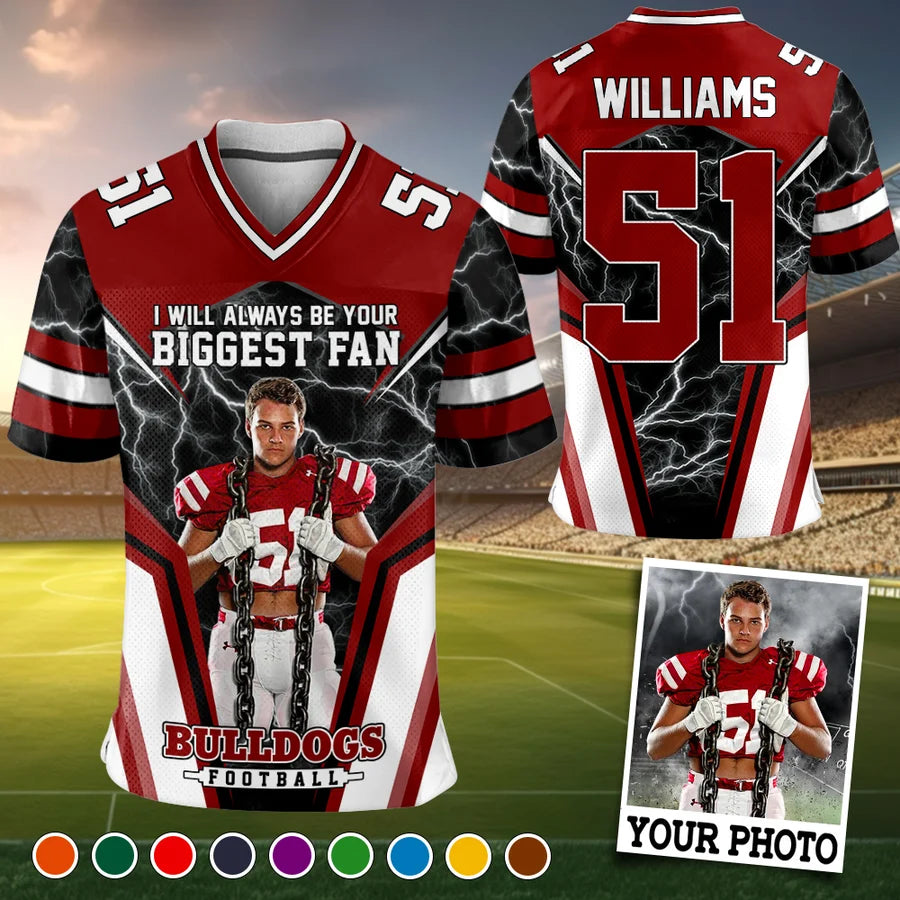 Personalized Football Jersey with Name Number, Custom Biggest Fan Sports Shirt, Gift for Football Mom Grandma Family