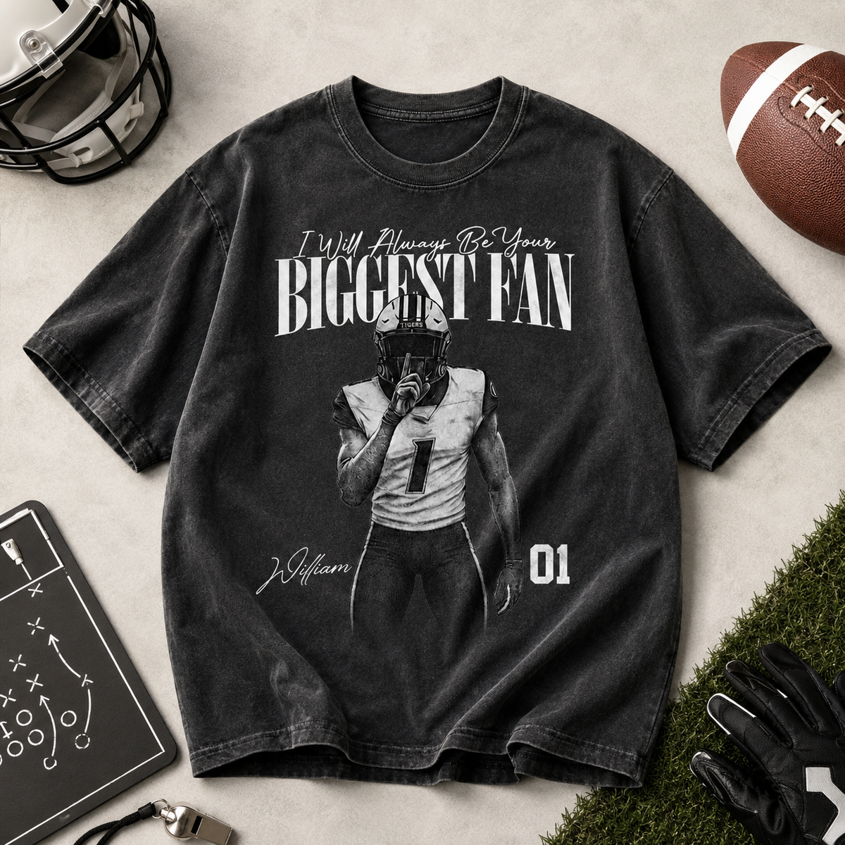 Personalized Football Player Photo Shirt, I’ll Always Be Your Biggest Fan Custom Name & Number Tee, Football Mom Dad Gift