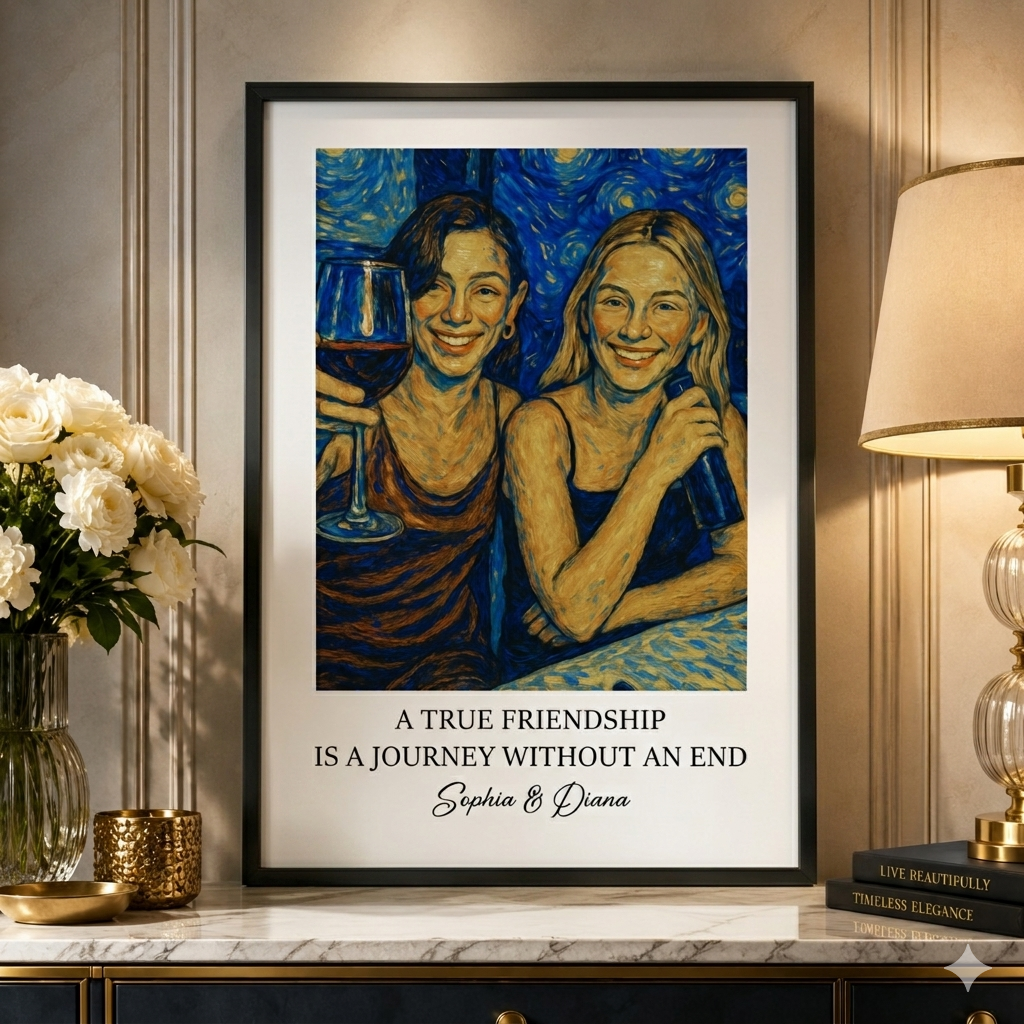 Ein wahre Freundschaft Poster im Van Gogh Stil – Personalisiertes Foto Geschenk