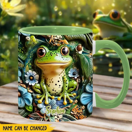 Personalized Frog Accent Mug, Custom Cute Frog Ceramic Coffee Cup, Gift for Frog Lover Women Mom Friend, Mother’s Day Birthday Gift
