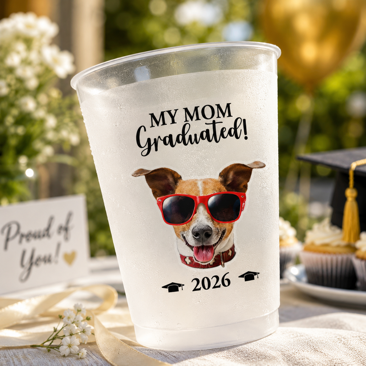 Individuelle Abschlussbecher mit Haustierfoto – Personalisierte Partybecher mit Frosted-Effekt