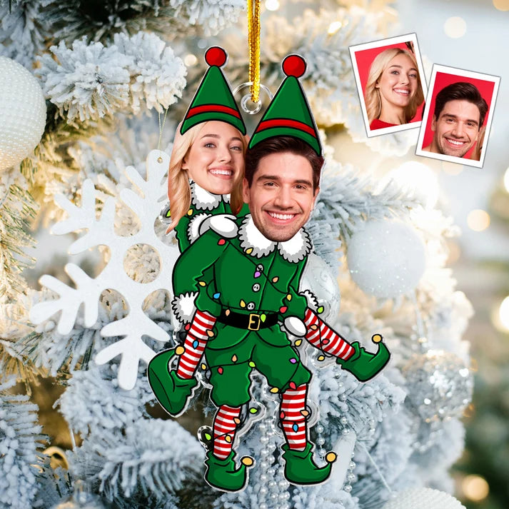 Personalized Funny Couple Elf Photo Christmas Ornament, Custom Acrylic Picture Keepsake, Gift for Wife Husband Girlfriend Boyfriend