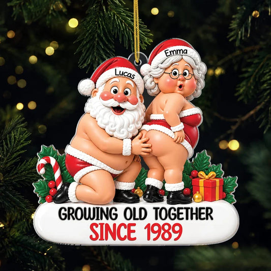 Personalized Growing Old Together Acrylic Ornament, Funny 3D Effect Couple Christmas Keepsake, Custom Gift for Husband Wife Grandparents