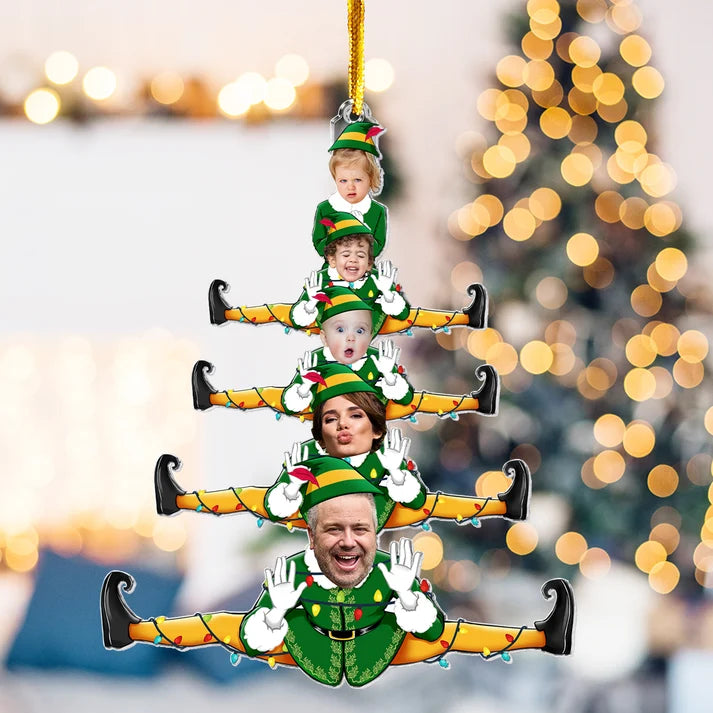 Personalized Funny Elf Family Christmas Ornament, Custom 1-6 Photo Acrylic Tree Keepsake, Gift for Parents Grandparents Family