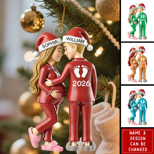 Personalized Baby Bump Christmas Ornament 2026, Custom Expecting Parents Acrylic Keepsake, Pregnancy Reveal Gift for Mom Dad Couple
