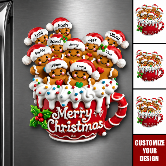 Personalized Gingerbread 3D Effect Family Christmas Decal, Custom Family Names Holiday Window Sticker, Christmas Gift for Mom Grandma
