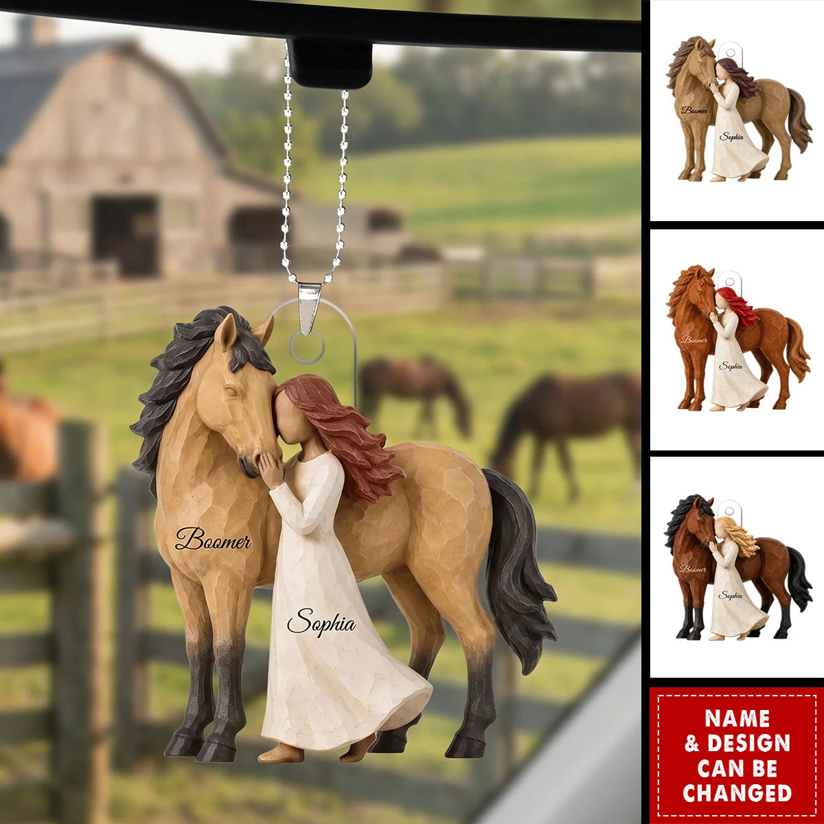 Personalized Girl and Horse Car Ornament, Custom Acrylic Equestrian Keepsake, Horse Lover Gift for Daughter Granddaughter Rider