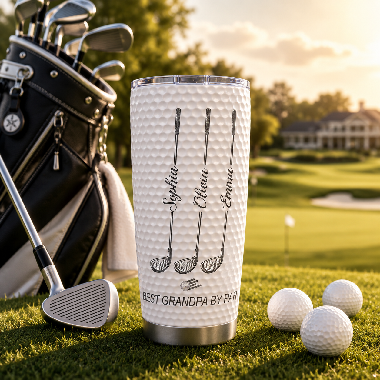 Best Dad By Par Personalized 20oz Stainless Steel Tumbler, Custom Dad Golf Tumbler with Kids' Names, Father's Day Gift