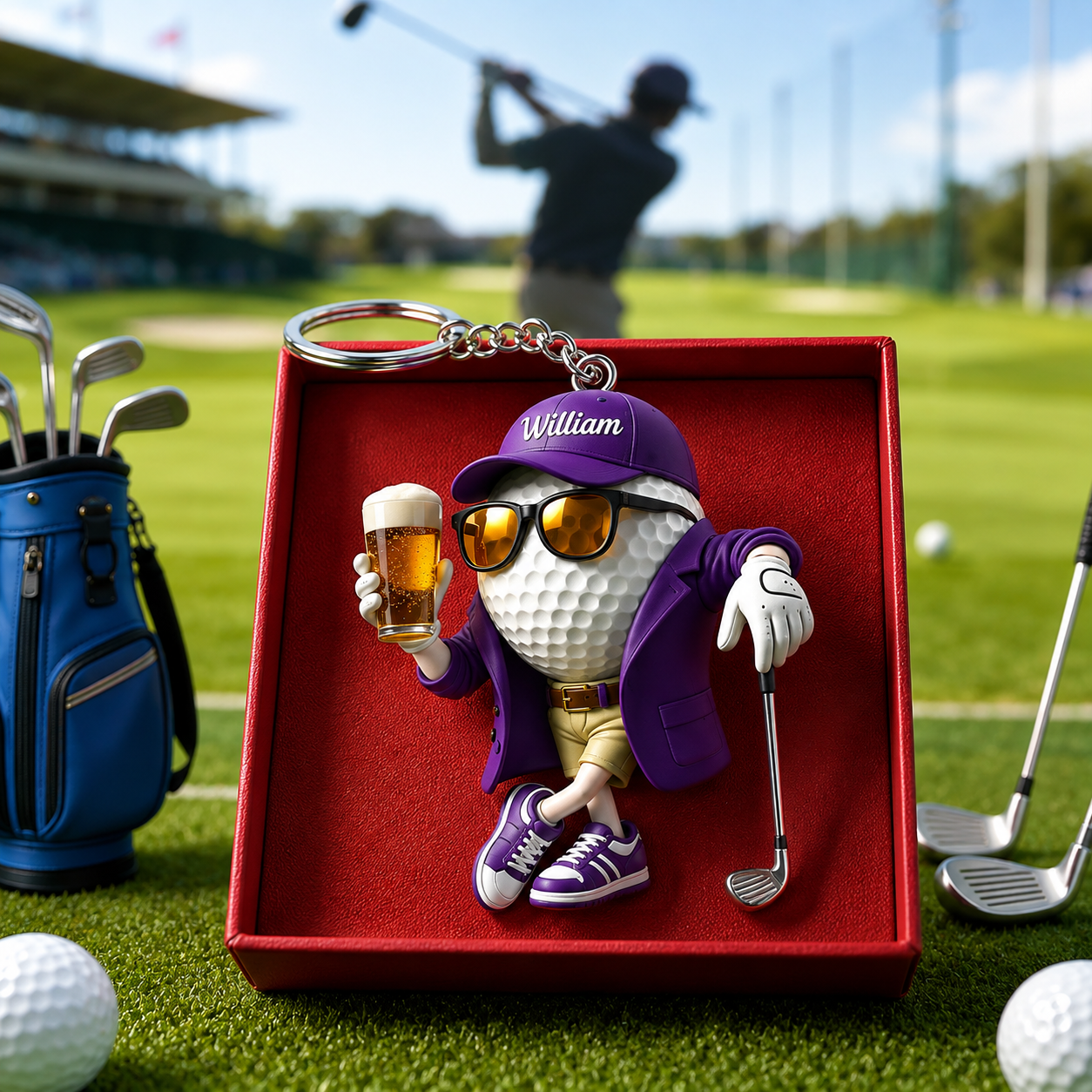Personalized Beer 3D Effect Golf Keychain, Custom Golfer Acrylic Keychain with Name, Funny Golf Gift for Men, Golf Lover Gift, Father's Day Gift