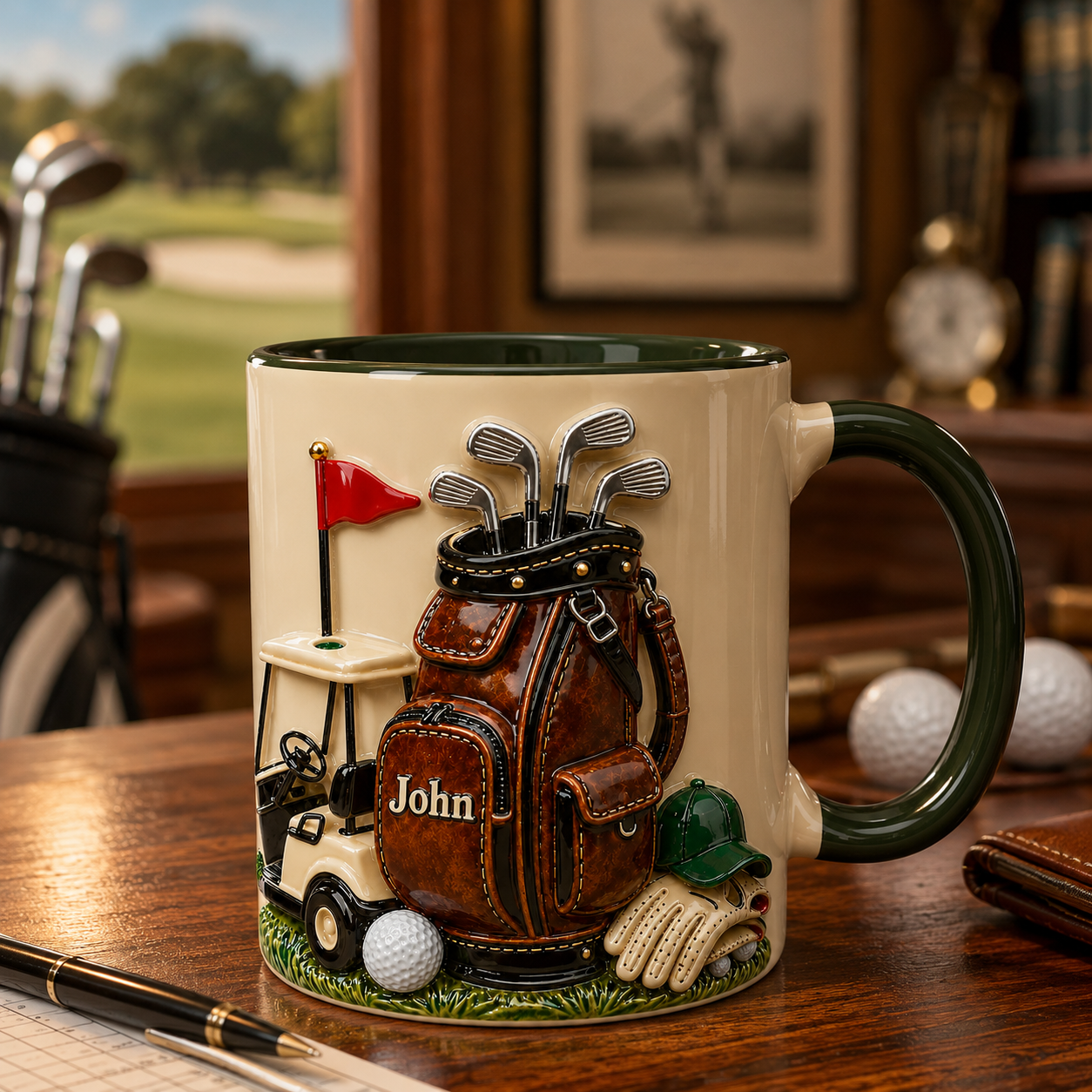 On The Course Golf Mug 3D Effect  – Personalized Golf Gift for Men, Custom Name Golfer Mug