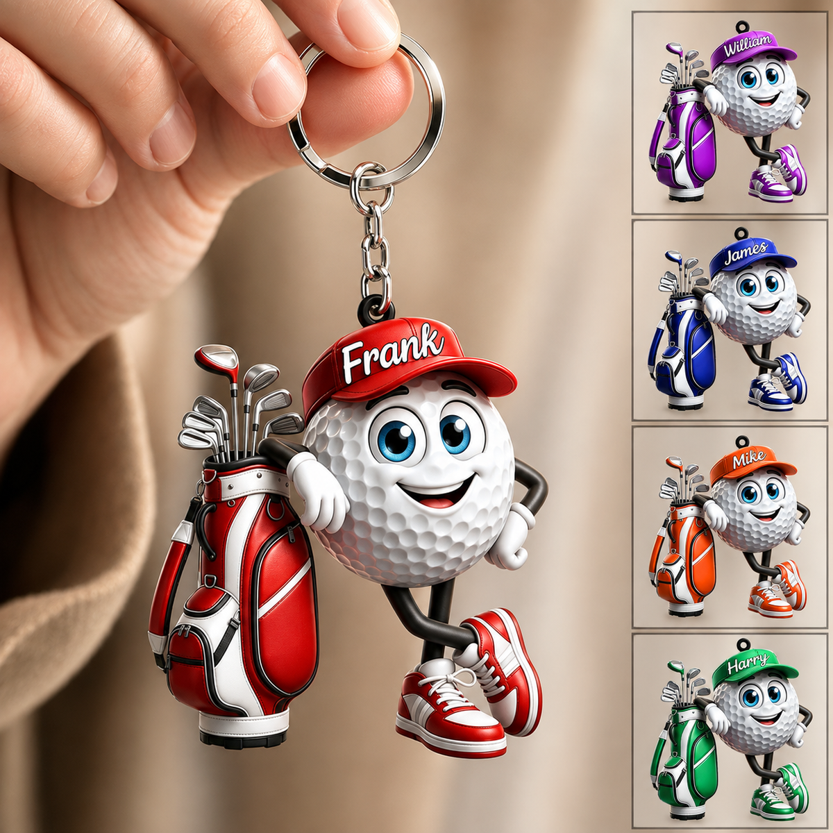 Golf Player Personalized 3D Effect Keychain, Custom Golf Ball Acrylic Keychain with Name, Funny Golfer Gift for Men, Golf Lover Gift, Father's Day Gift
