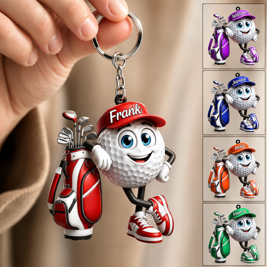 Golf Player Personalized 3D Effect Keychain, Custom Golf Ball Acrylic Keychain with Name, Funny Golfer Gift for Men, Golf Lover Gift, Father's Day Gift