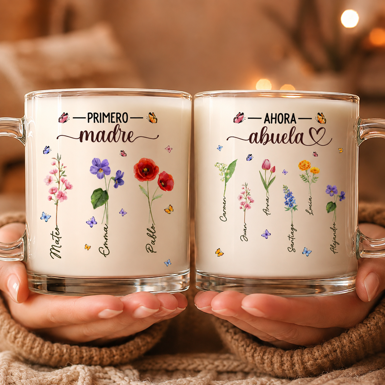 Flor del Mes de Cumpleaños de la Abuela - Taza de Cristal Personalizada