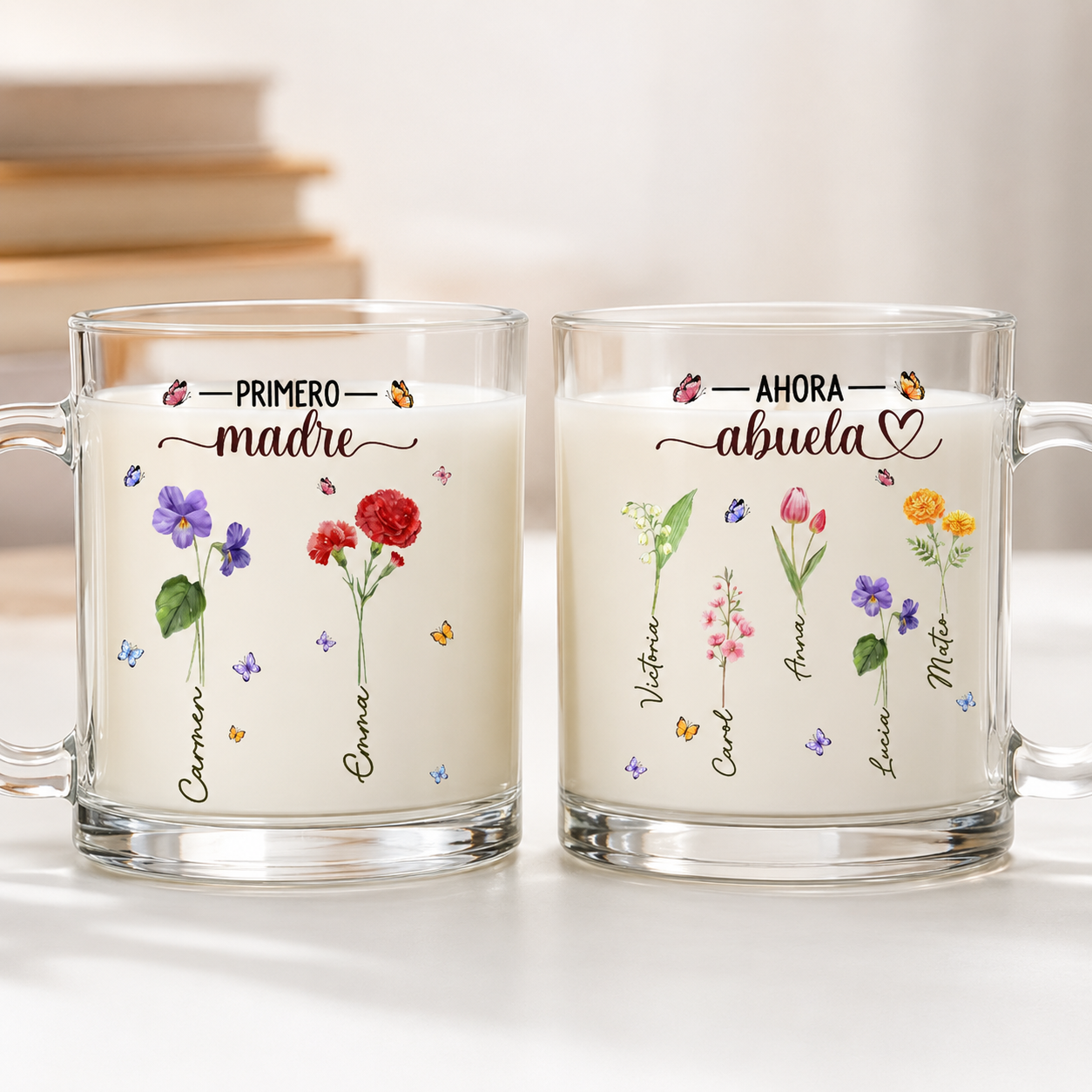 Flor del Mes de Cumpleaños de la Abuela - Taza de Cristal Personalizada