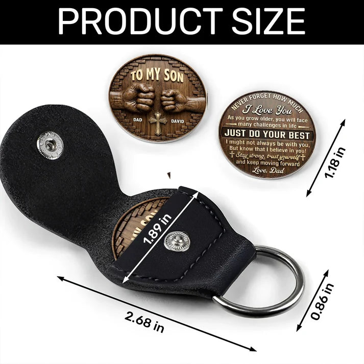 Personalized Pocket Hug for Son Grandson, To My Son My Boy Stainless Steel Token with PU Leather Holder, Gift from Mom Dad Grandma Grandpa