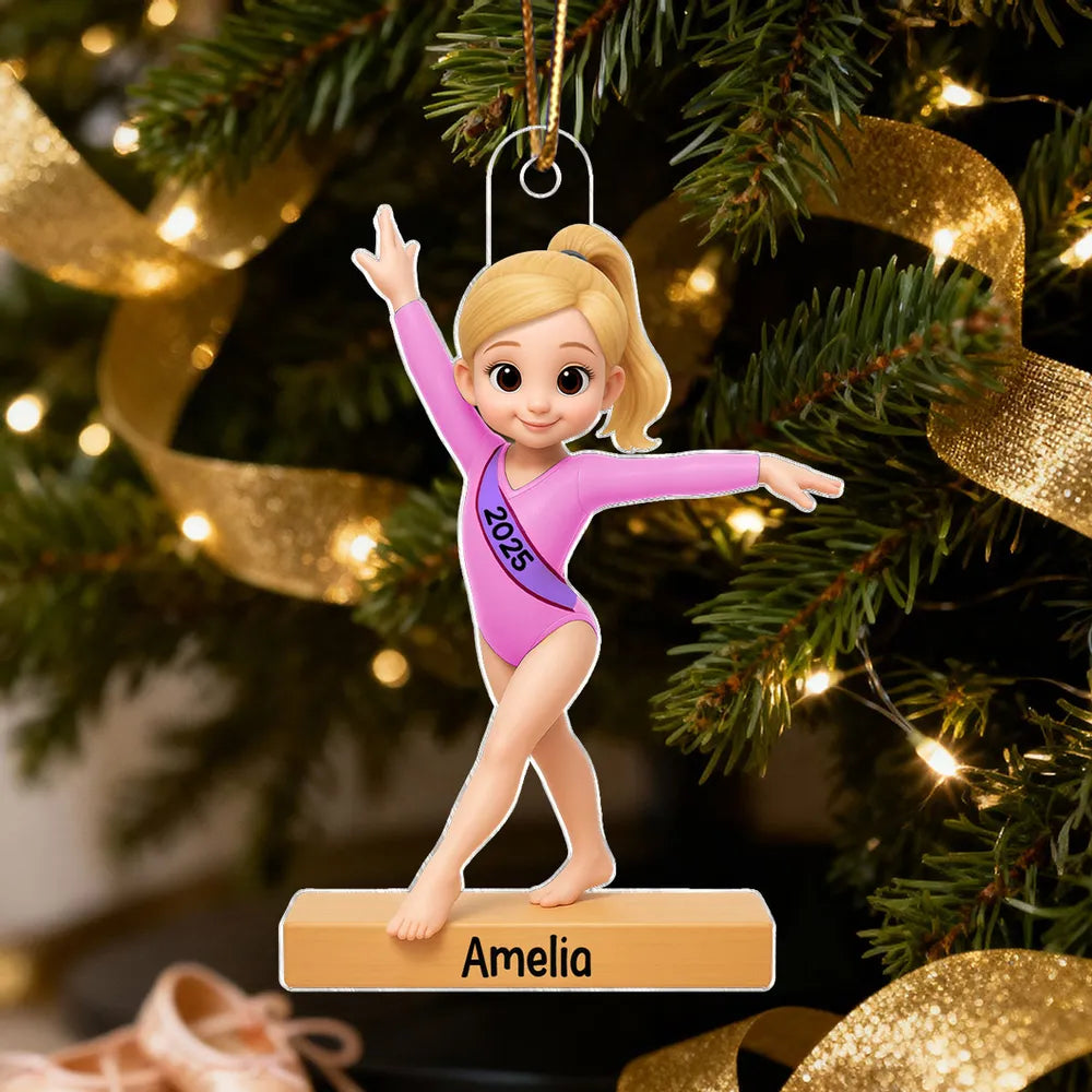 Personalized Gymnastics Girl Christmas Ornament with Name & Year, 3D Effect Acrylic Keepsake, Gift for Daughter Granddaughter Gymnast
