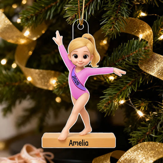 Personalized Gymnastics Girl Christmas Ornament with Name & Year, 3D Effect Acrylic Keepsake, Gift for Daughter Granddaughter Gymnast