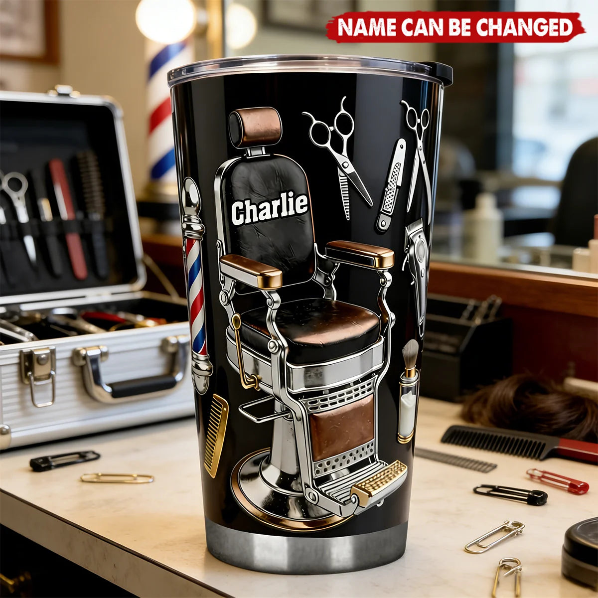 Personalized Barber Hairdresser Tumbler with Name, Custom 20oz 30oz Stainless Steel Insulated Cup, Gift for Barber Hairstylist Salon Professional
