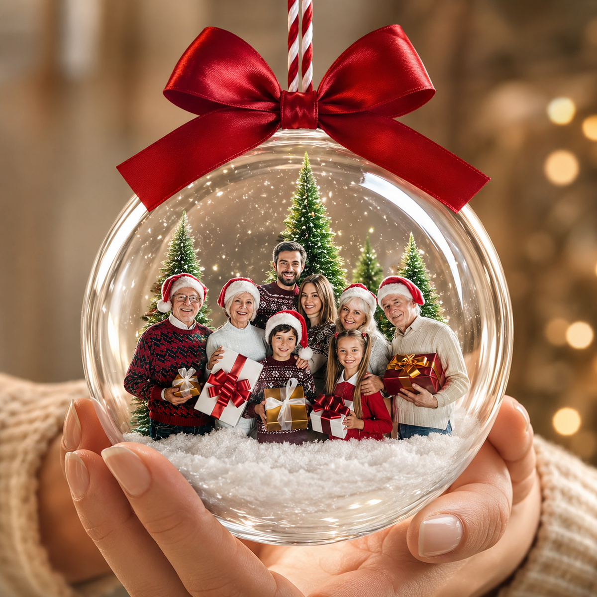 Personalized Family 3D Photo Christmas Ball Ornament, Custom 3D Acrylic Christmas Ornament, Family Christmas Keepsake Gift