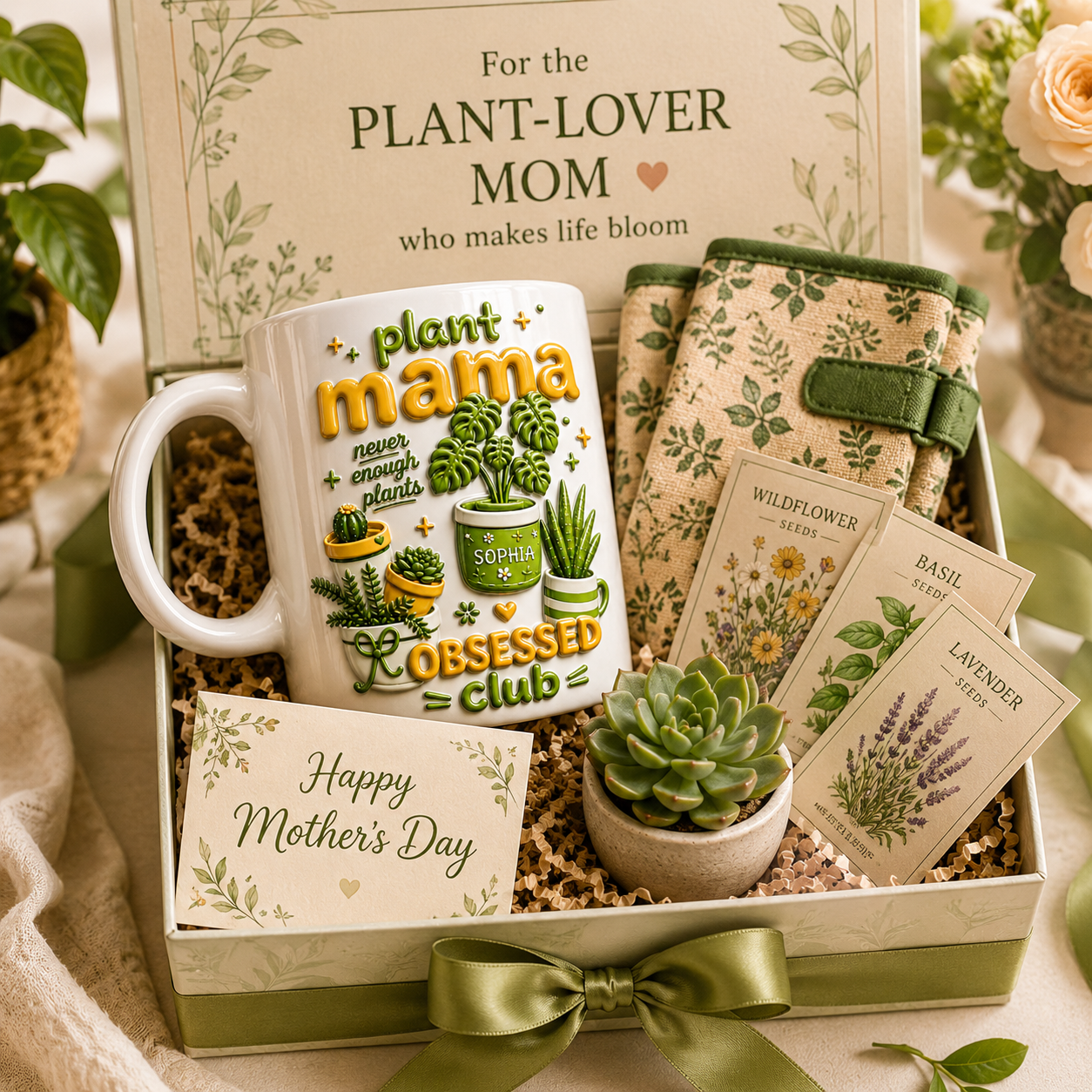 Personalized Plant Mama Ceramic Mug 3D Effect with Custom Name, 3D Gardening Coffee Cup Gift for Plant Lovers, Moms, Gardeners