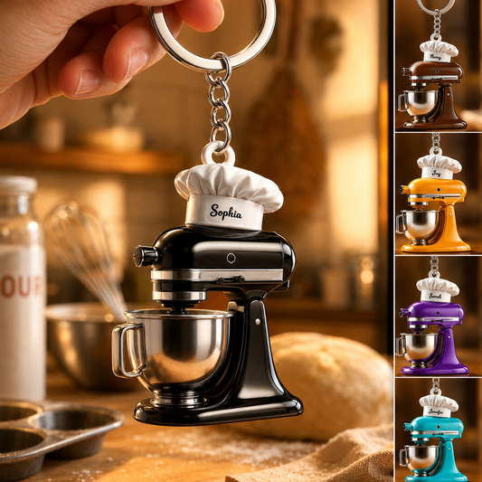Personalized Stand Mixer 3D Effect Keychain, Custom Baking Mixer Acrylic Keychain with Name, Baker Gift, Pastry Chef Gift, Baking Lover Keychain, Kitchen Gift
