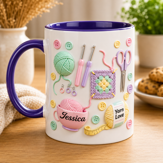 Yarn Love Personalized Accent Mug – Custom Name Gift for Knitters