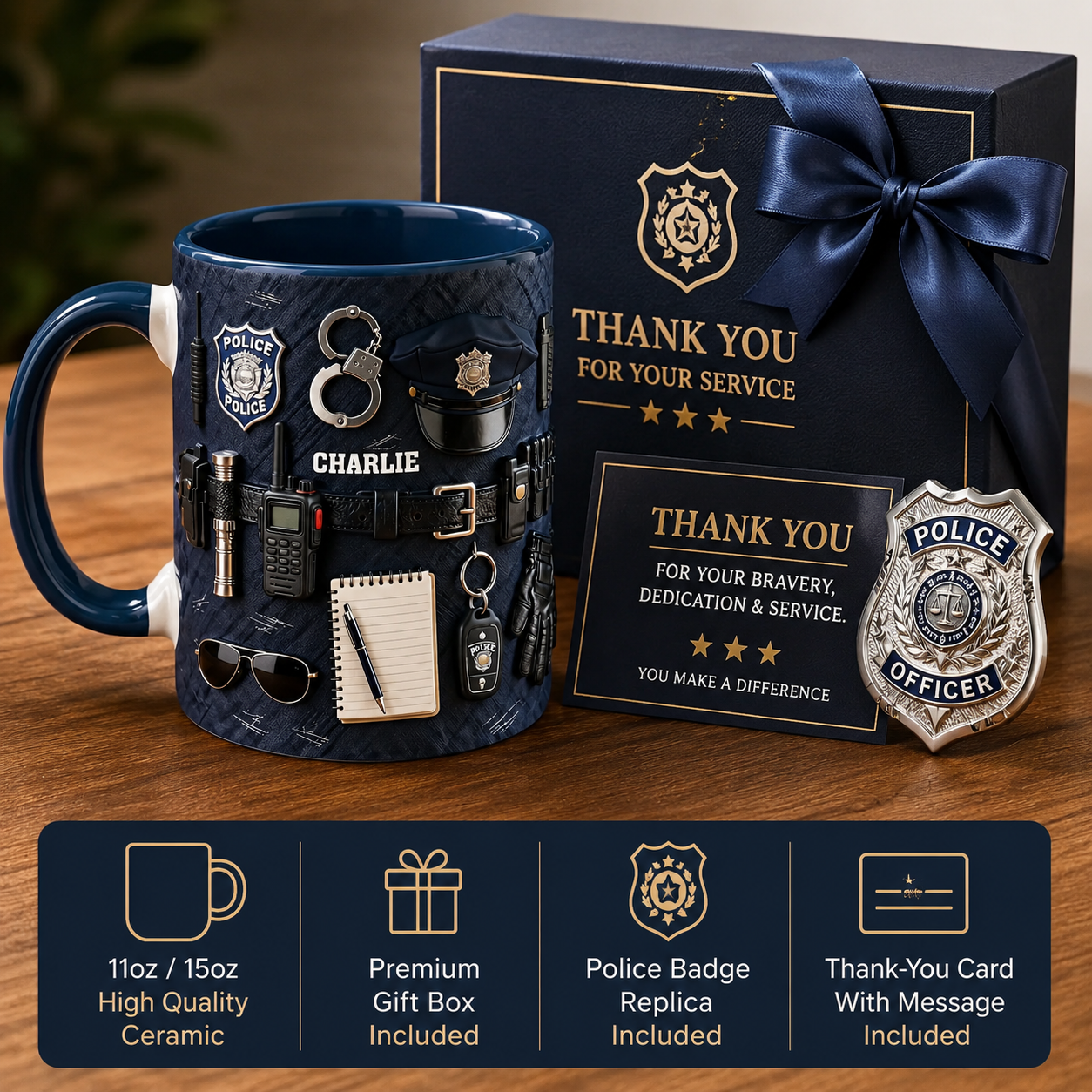Personalized Police Officer 3D Effect Mug - Custom Name Law Enforcement Ceramic Coffee Cup, Police Academy Graduation Retirement Gift for Him Her, 11oz 15oz