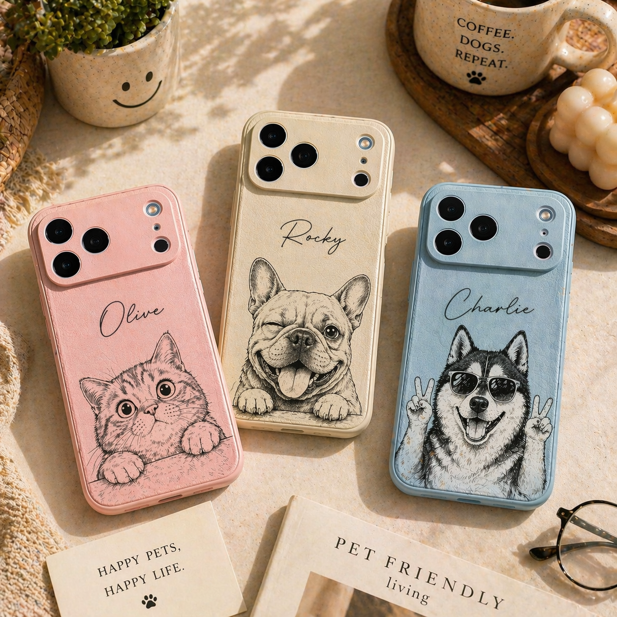 Personalized Leather Phone Case with Custom Pet Portrait — A Meaningful Gift for Dog & Cat Lovers