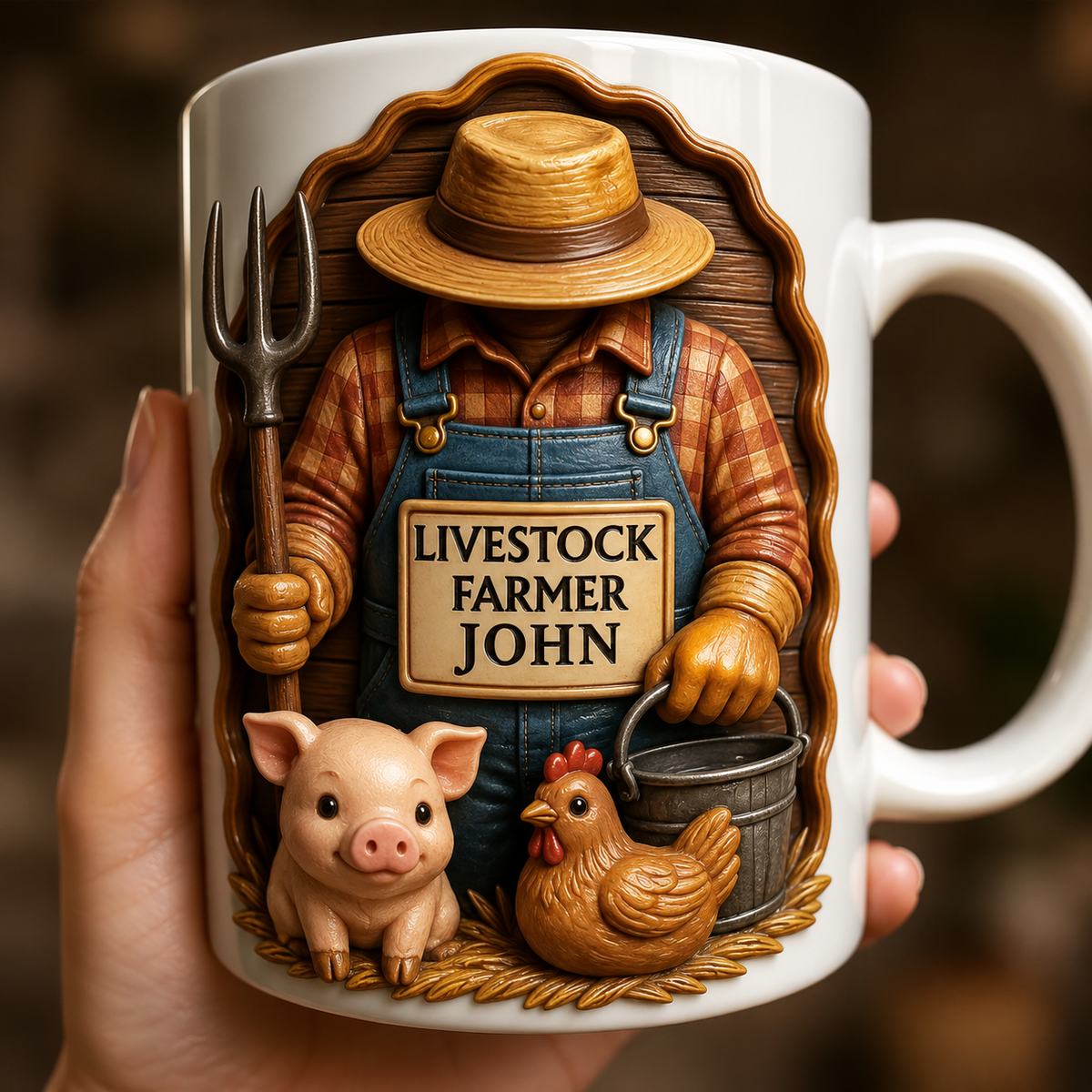 Personalized Livestock Farmer 3D Coffee Mug, Custom Farmer Mug with Name &amp; Title, Pig and Chicken Gift for Farmers